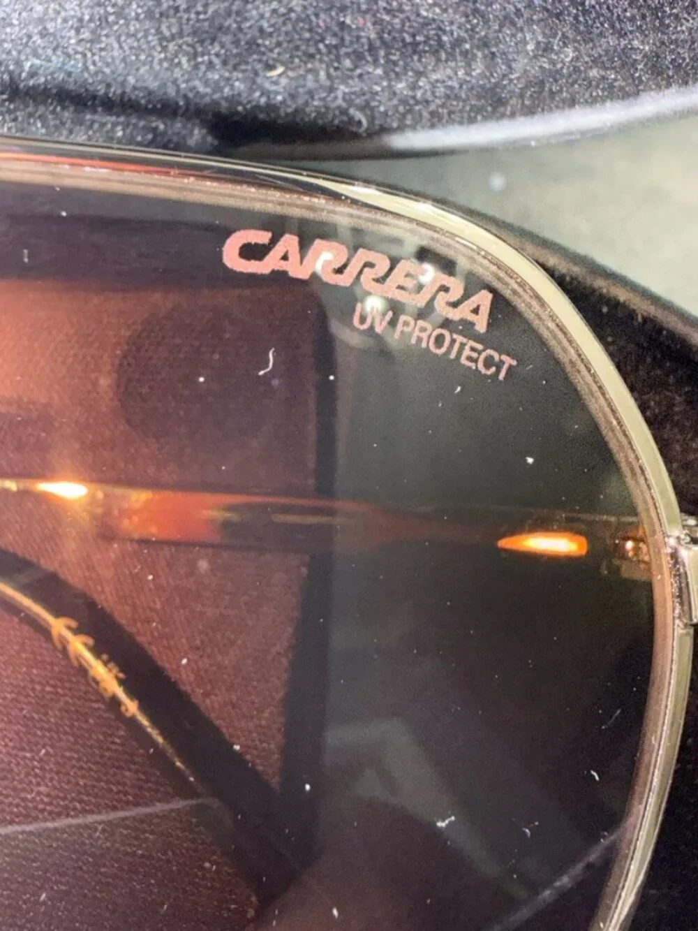 Carrera Gold-Tone Aviator Sunglasses with Black Lenses & Hard Case